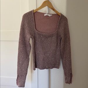 ASTR Metallic Dusty Rose Ribbed Knit Top